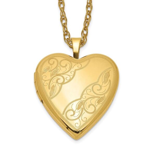 Kazi Luxury 1/20 Yellow Gold Filled 20mm Side Swirled Heart Locket Necklace